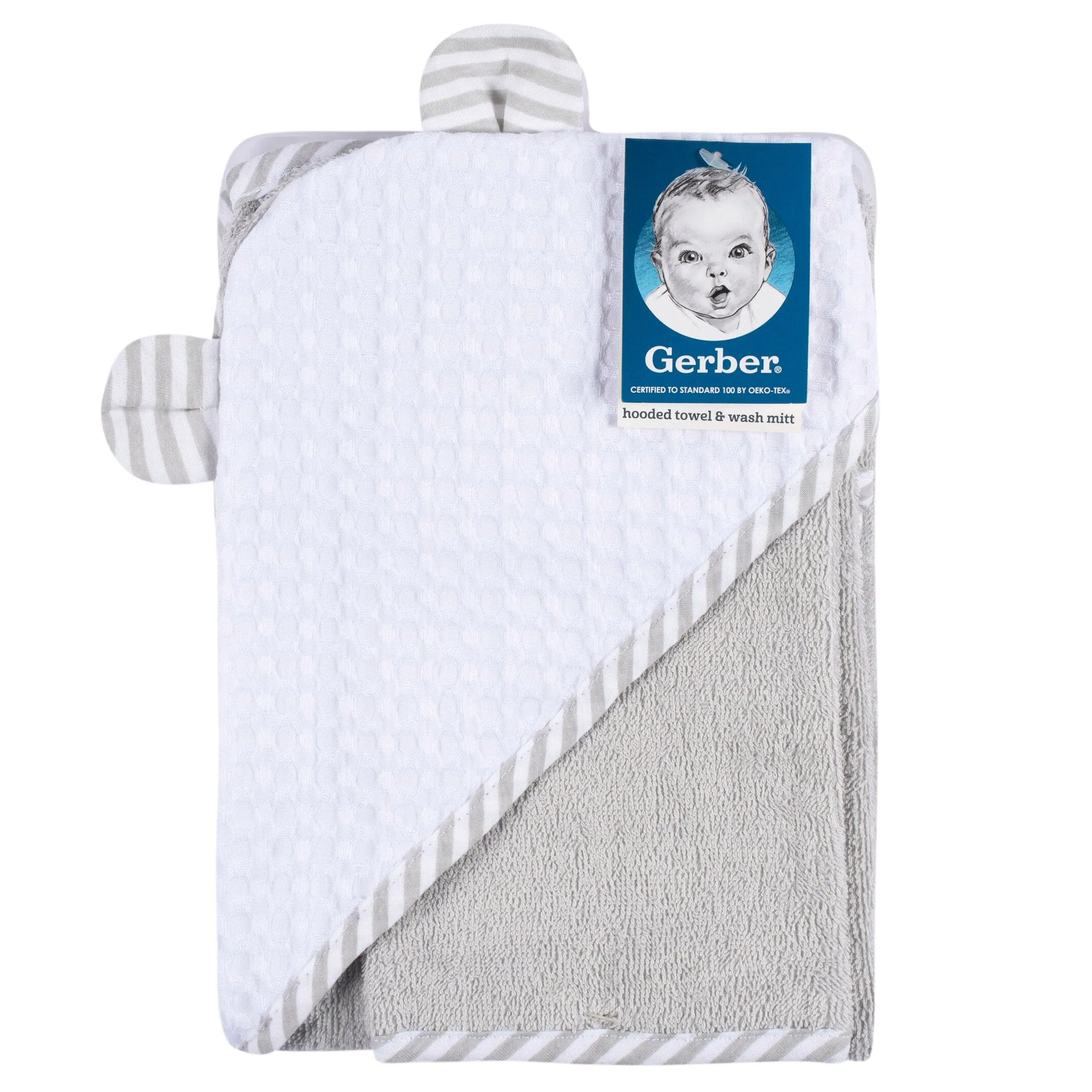 2-Piece Baby Boys Bear Hooded Towel and Washcloth Mitt Set