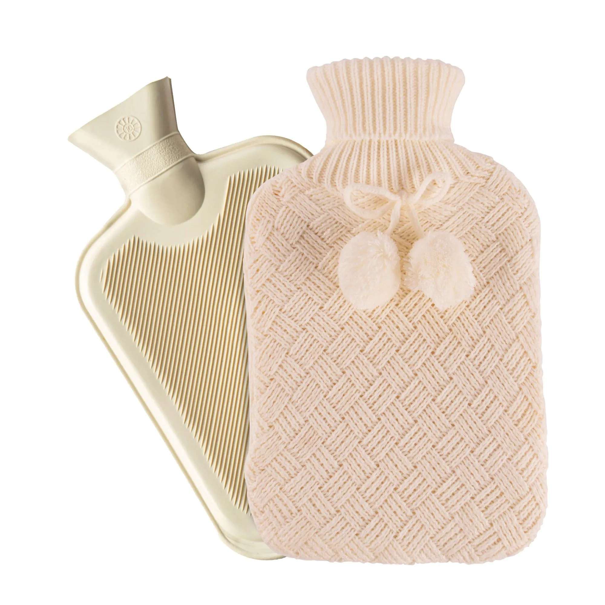 2L Pom Pom Knitted Hot Water Bottle & Cover Set - By Nicola Spring