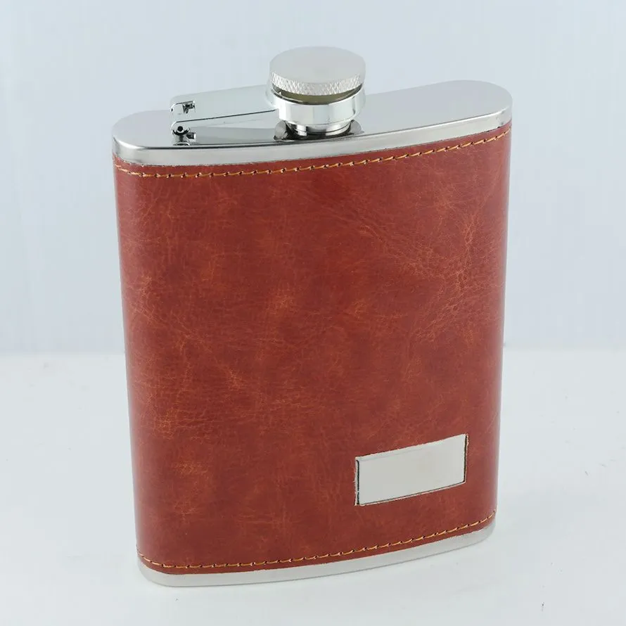 8 oz. Stainless Steel Flask with Black /  Burgundy Leather Wrap