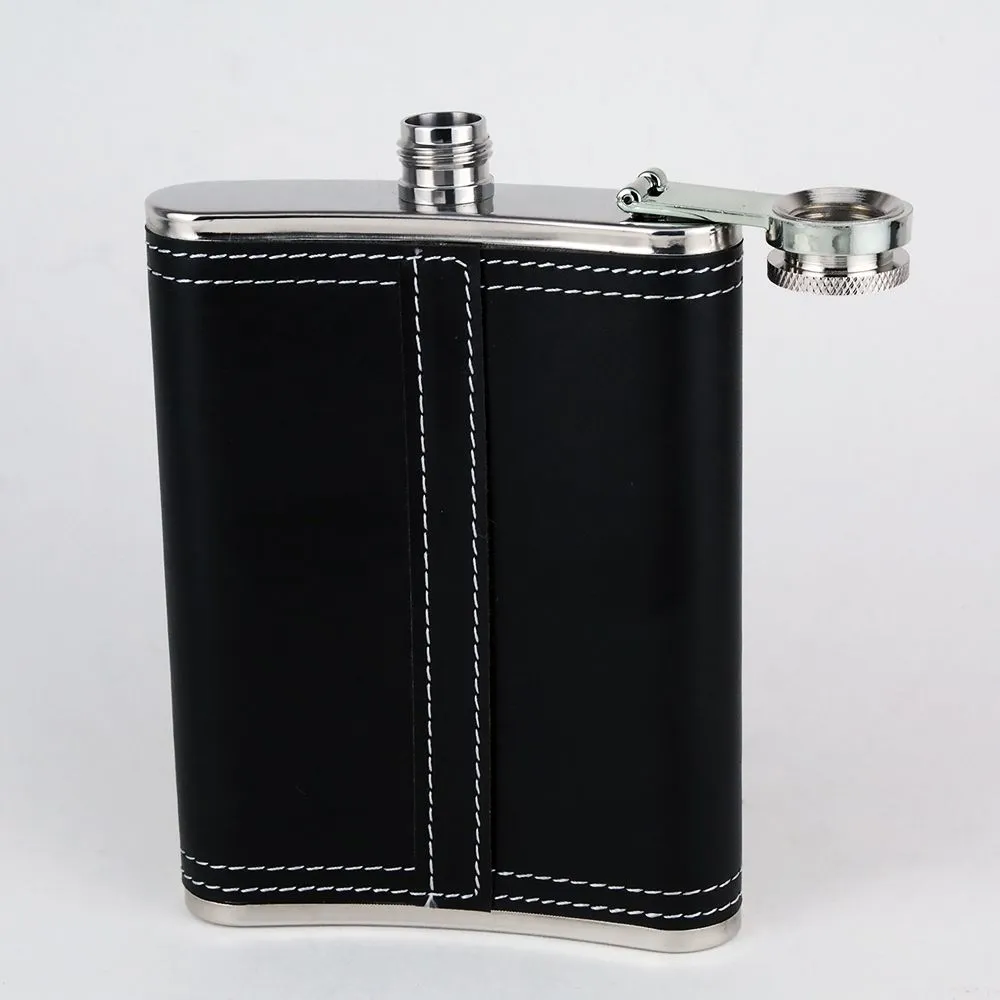 8 oz. Stainless Steel Flask with Black /  Burgundy Leather Wrap