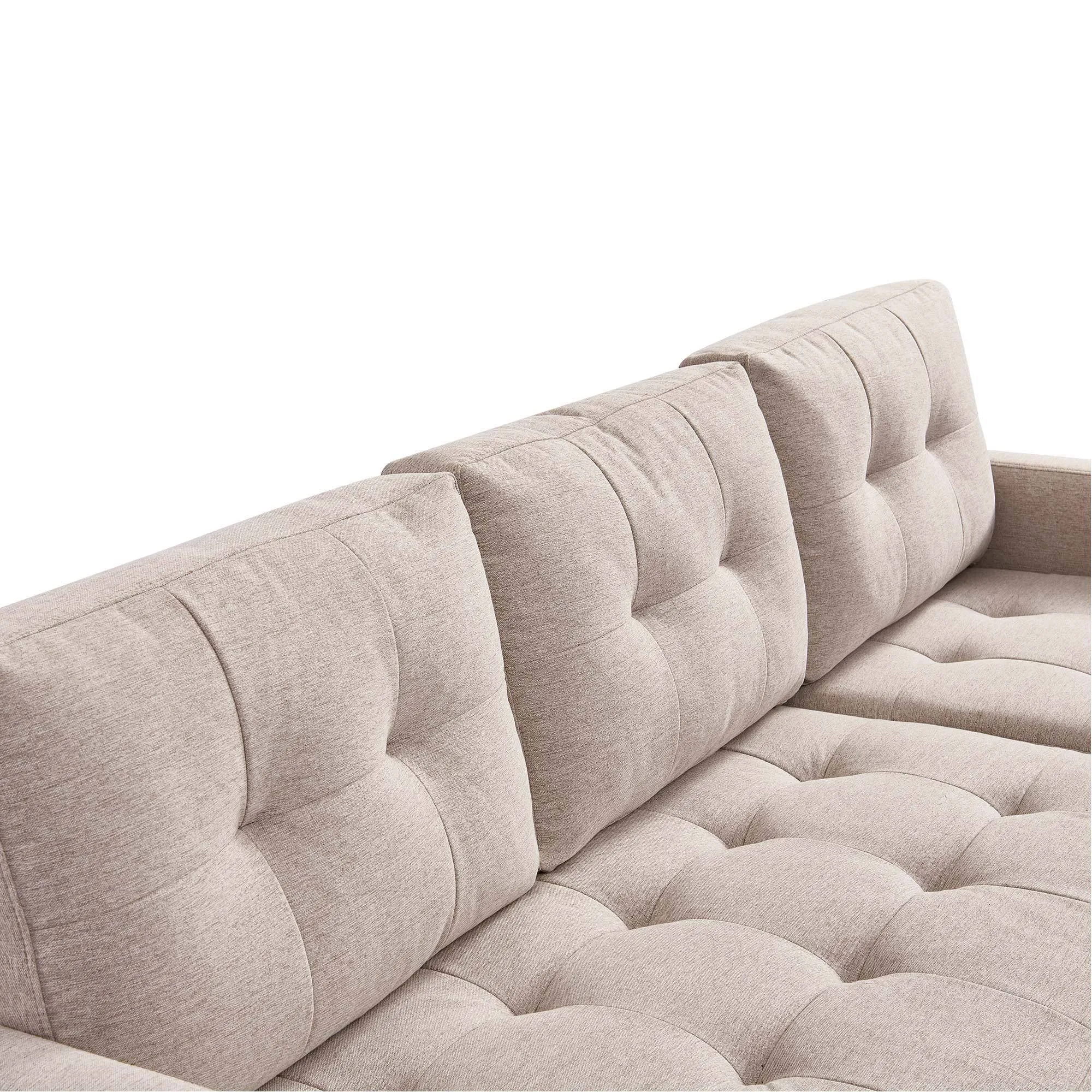 87”  Wide Modern  Convertible Sectional Sofa & Chaise, L Shaped Tufted Fabric Couch, Reversible Sectional Sofa with Ottoman - Beige