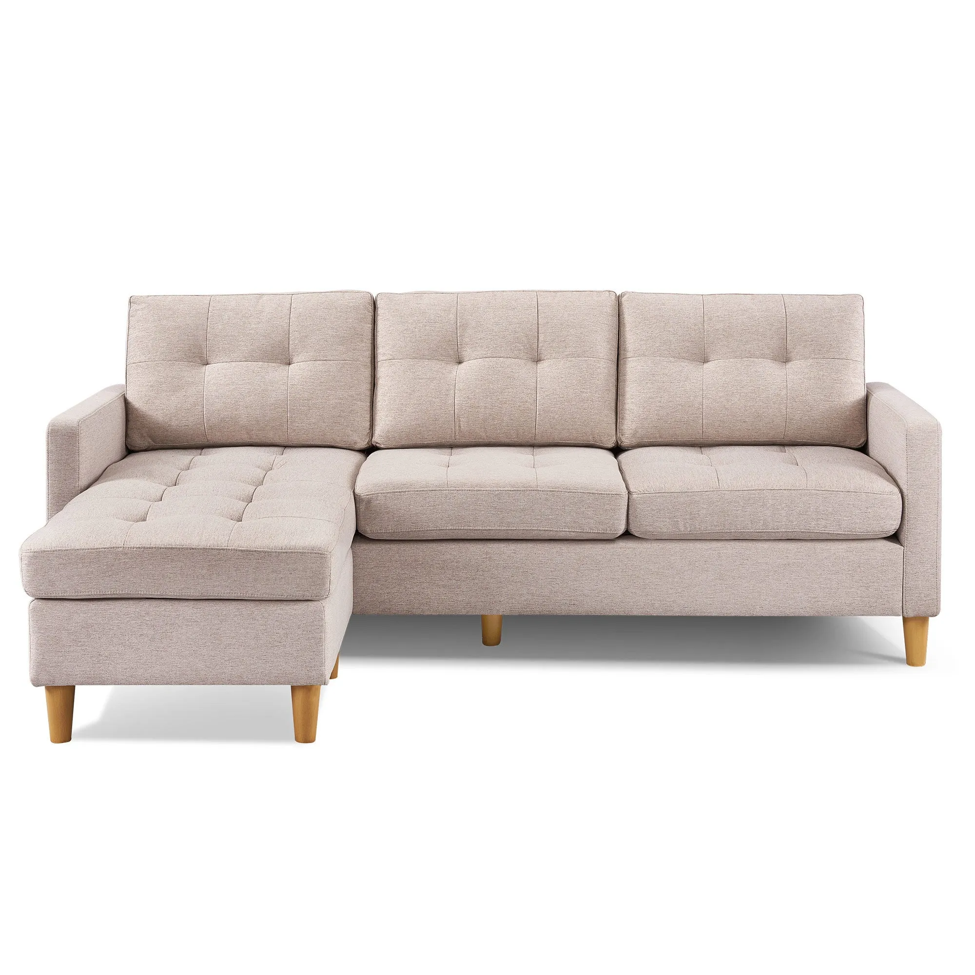 87”  Wide Modern  Convertible Sectional Sofa & Chaise, L Shaped Tufted Fabric Couch, Reversible Sectional Sofa with Ottoman - Beige