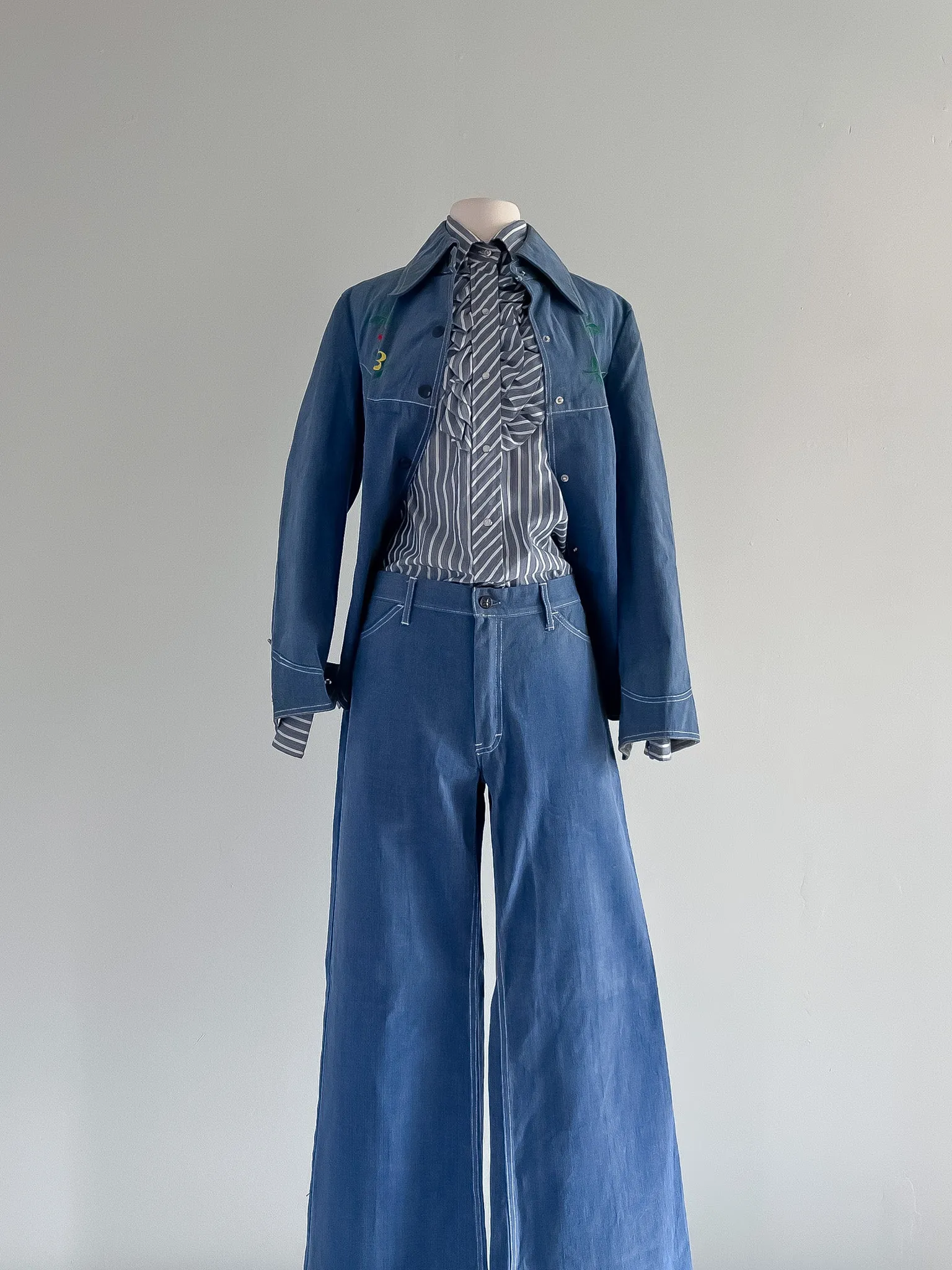 Amazing 1970's Floral Embroidered Denim Western Suit Set by Reine Baumwolle / L