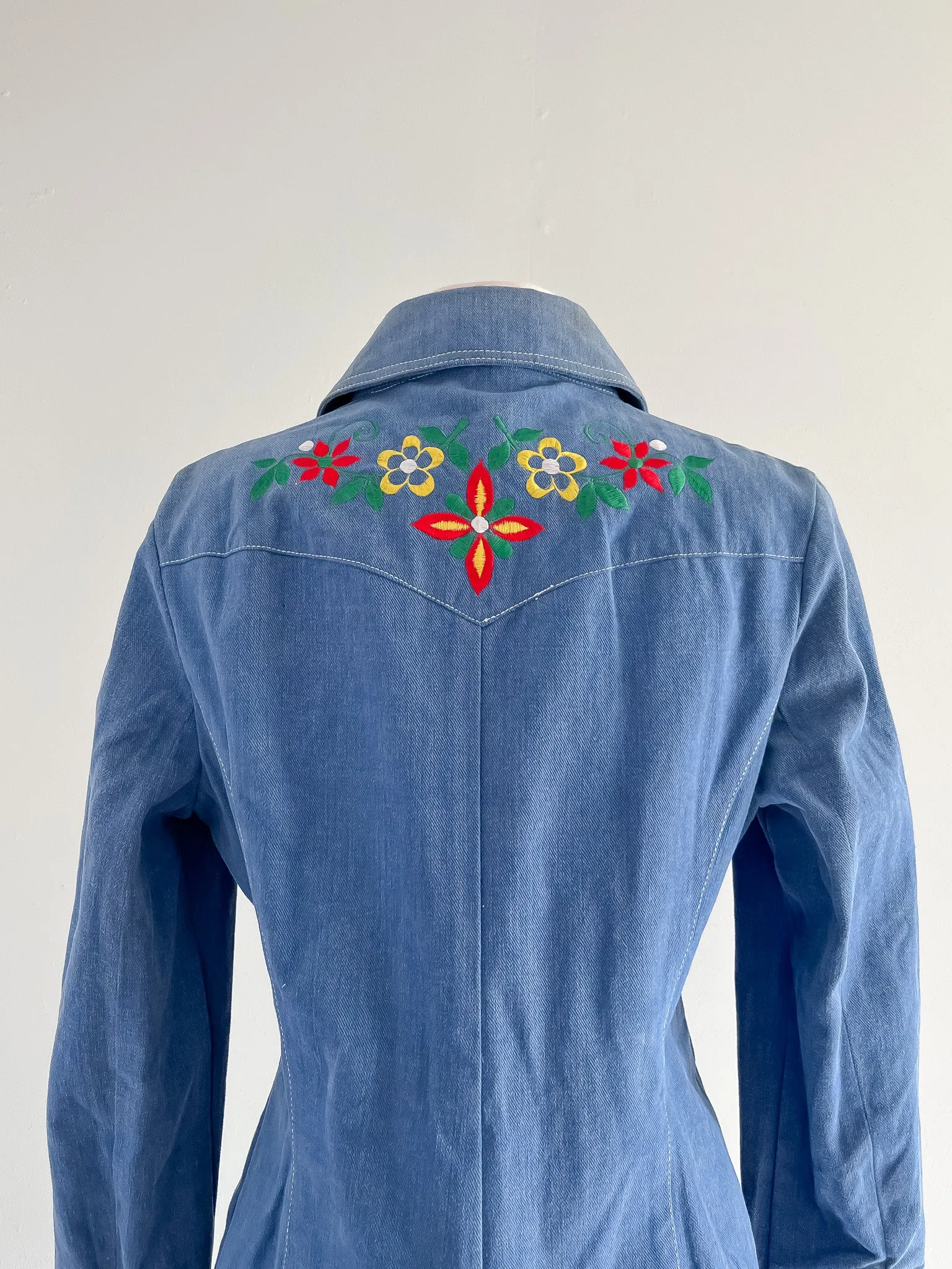 Amazing 1970's Floral Embroidered Denim Western Suit Set by Reine Baumwolle / L