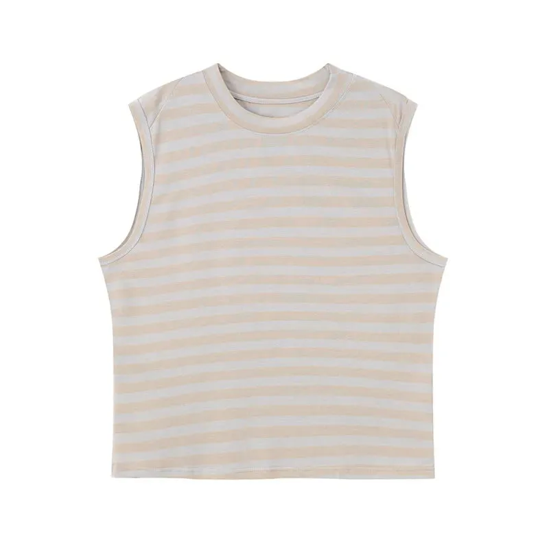 American Style Men's Tank Tops Loose Striped O-neck Sleeveless Male Casual Clothing Contrast Color Top Chic 9C6377