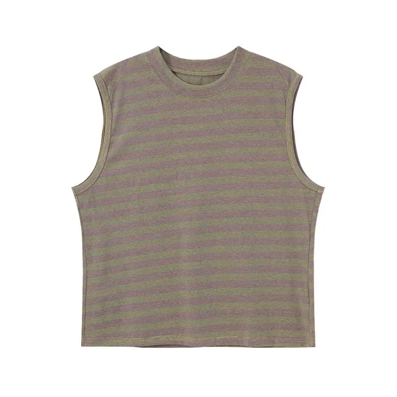 American Style Men's Tank Tops Loose Striped O-neck Sleeveless Male Casual Clothing Contrast Color Top Chic 9C6377