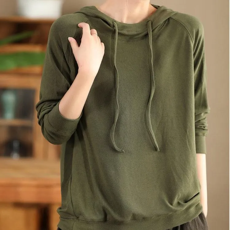 Babakud Women Autumn Solid Colors Cotton Hooded Sweater