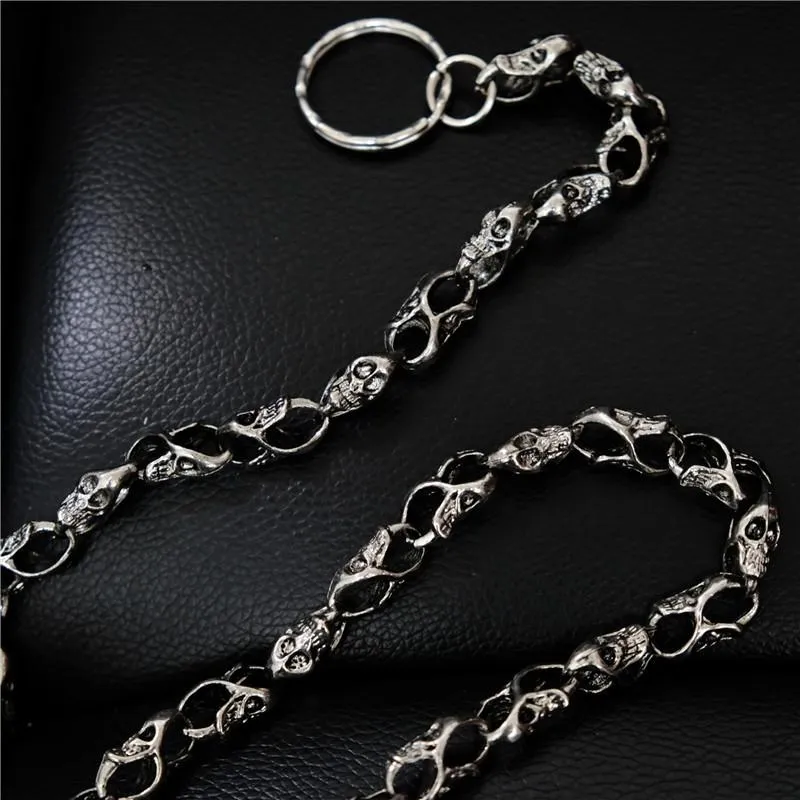 Badass Men's Silver Skull Long Punk Pants Chain Biker Wallet Chain For Men