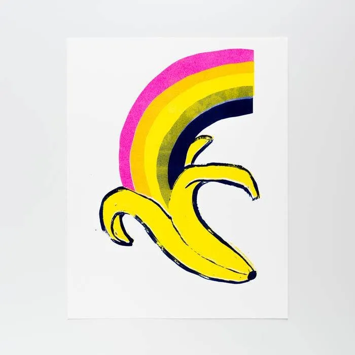 Banana Rainbow Risograph Card