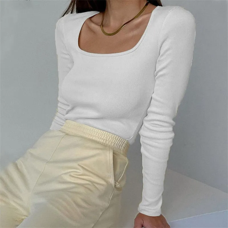 Basic Square Neck Knitted   Tee