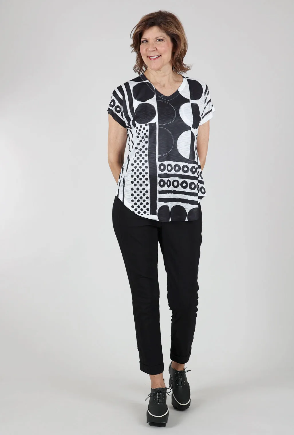 Bebop V-Neck Top, Black/White