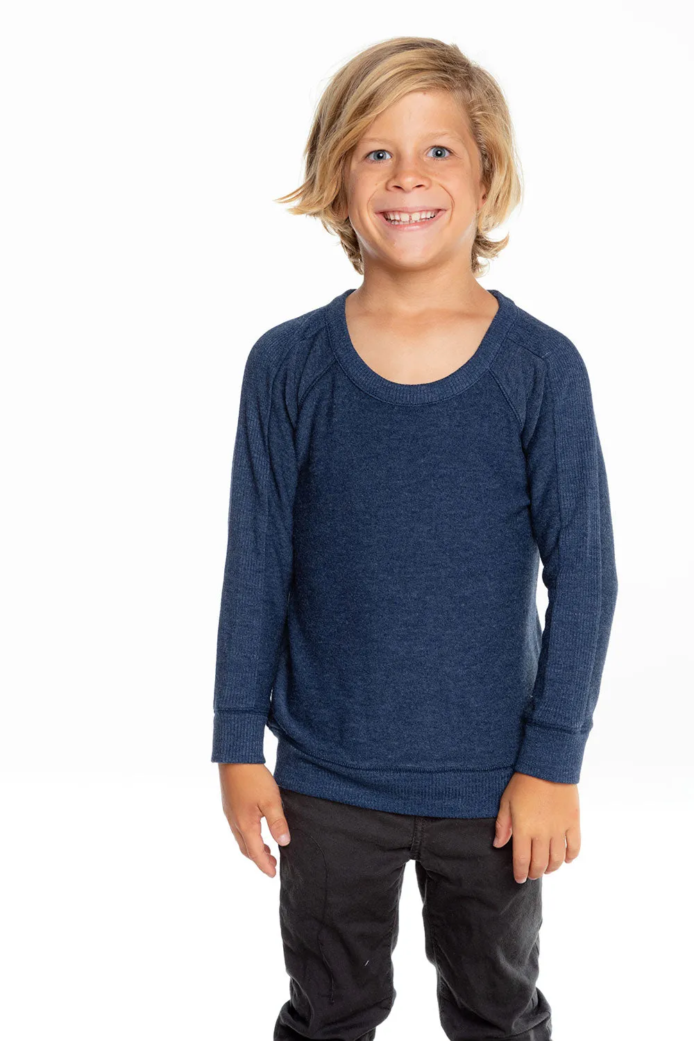 Boys Cozy Knit Long Sleeve Rib Panel Raglan Pullover