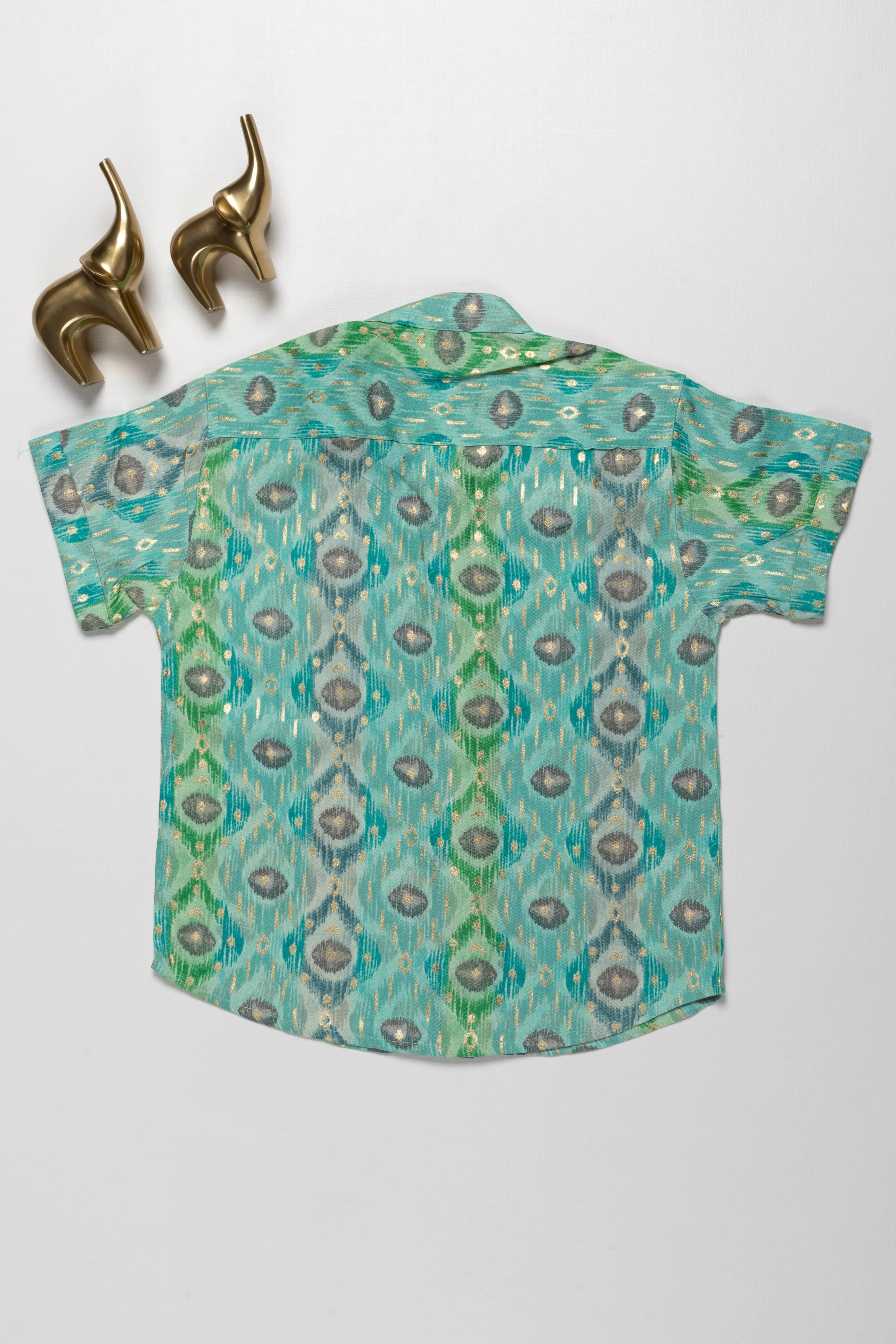 Boys Premium Green Ikat Print Rayon Shirt – Lightweight and Stylish