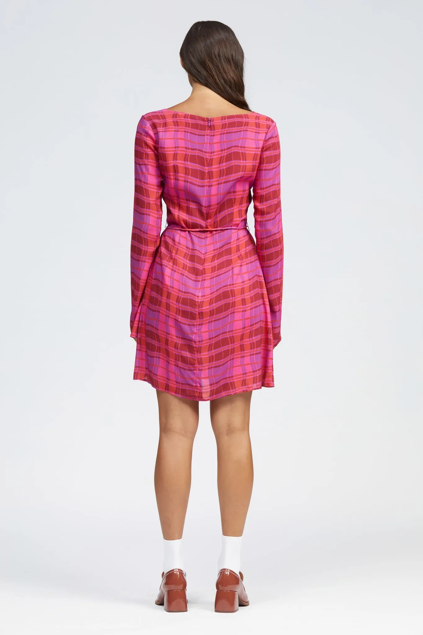 Ceol Dress Pink Warped Check Print