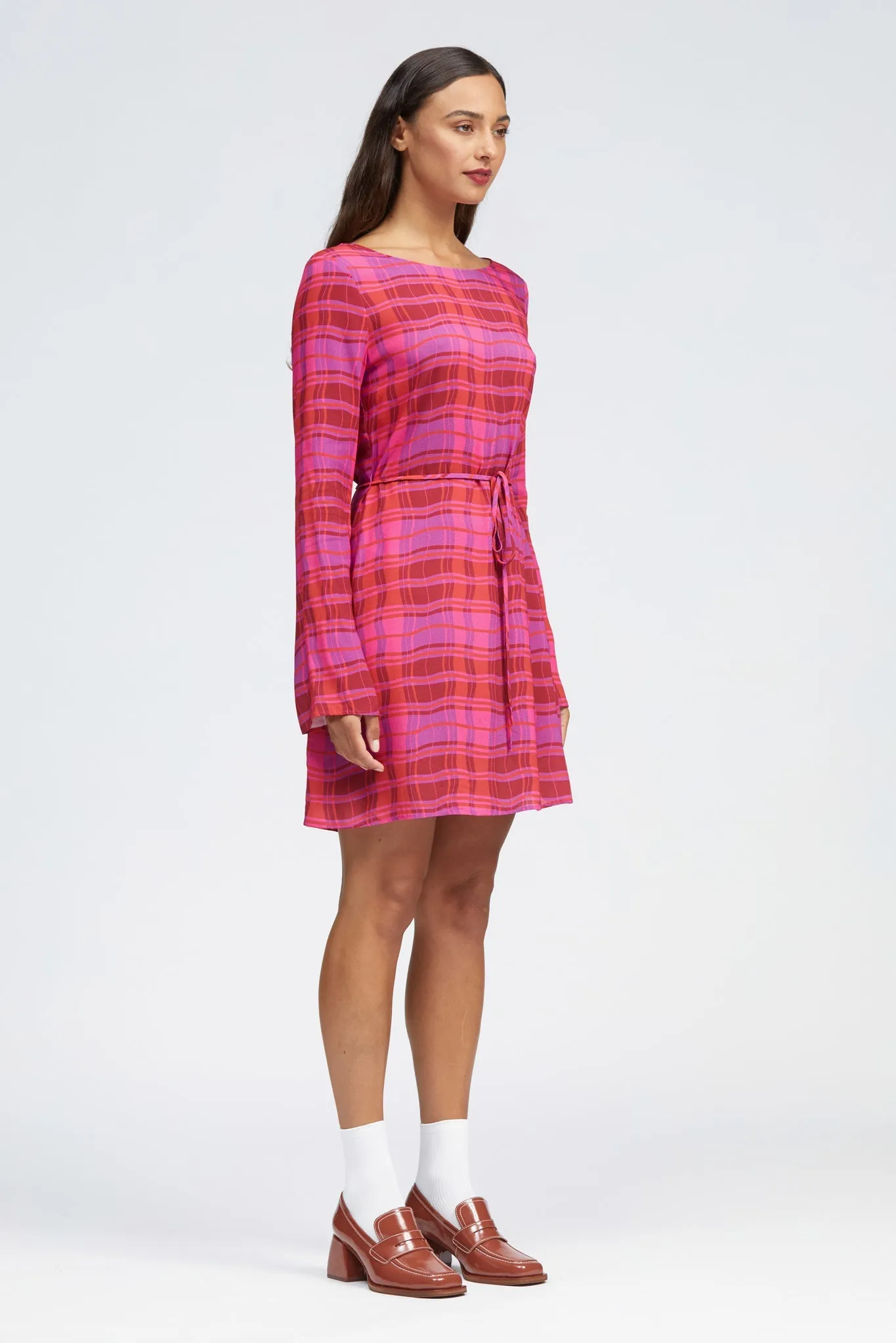 Ceol Dress Pink Warped Check Print