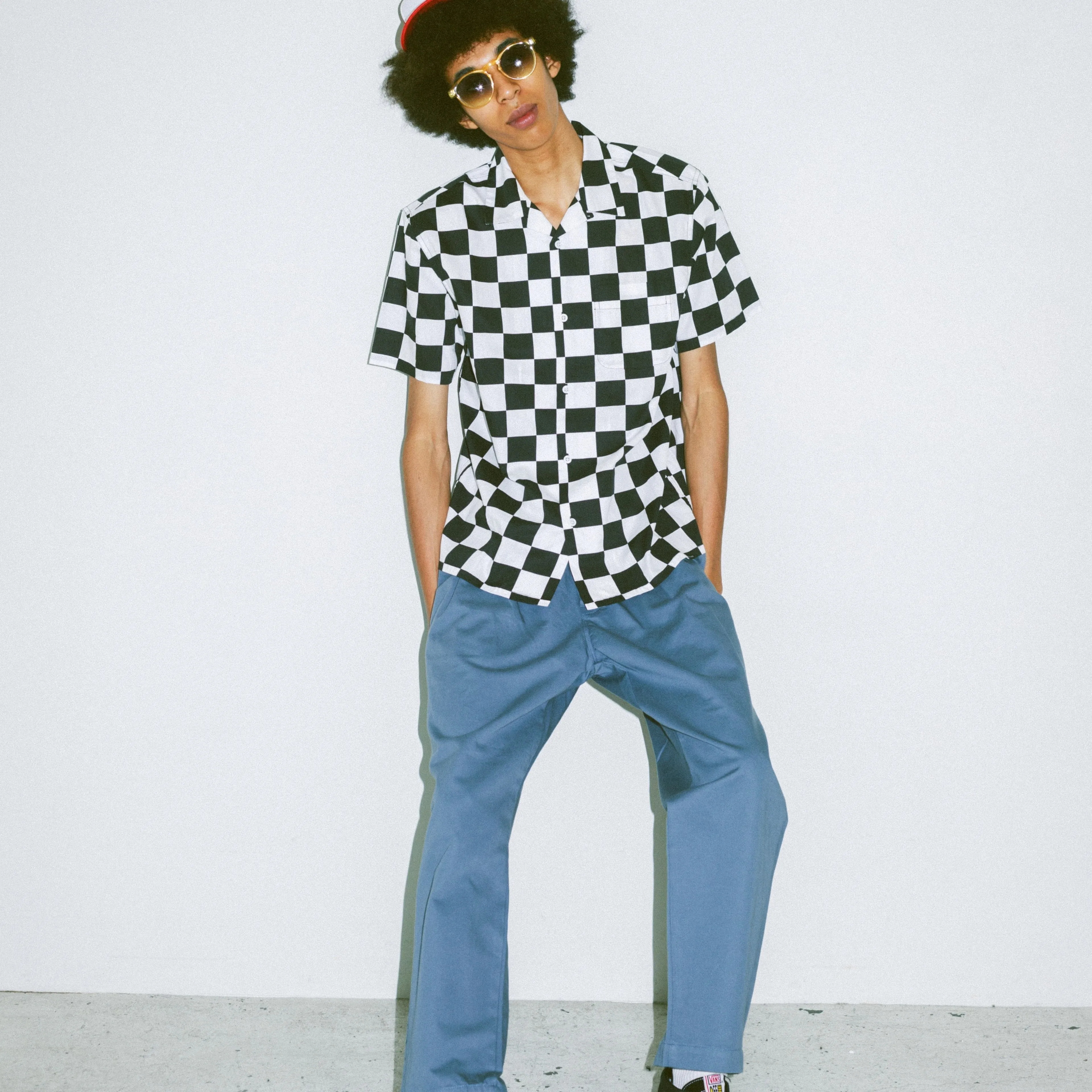 CHECKERED S/S BUTTON UP