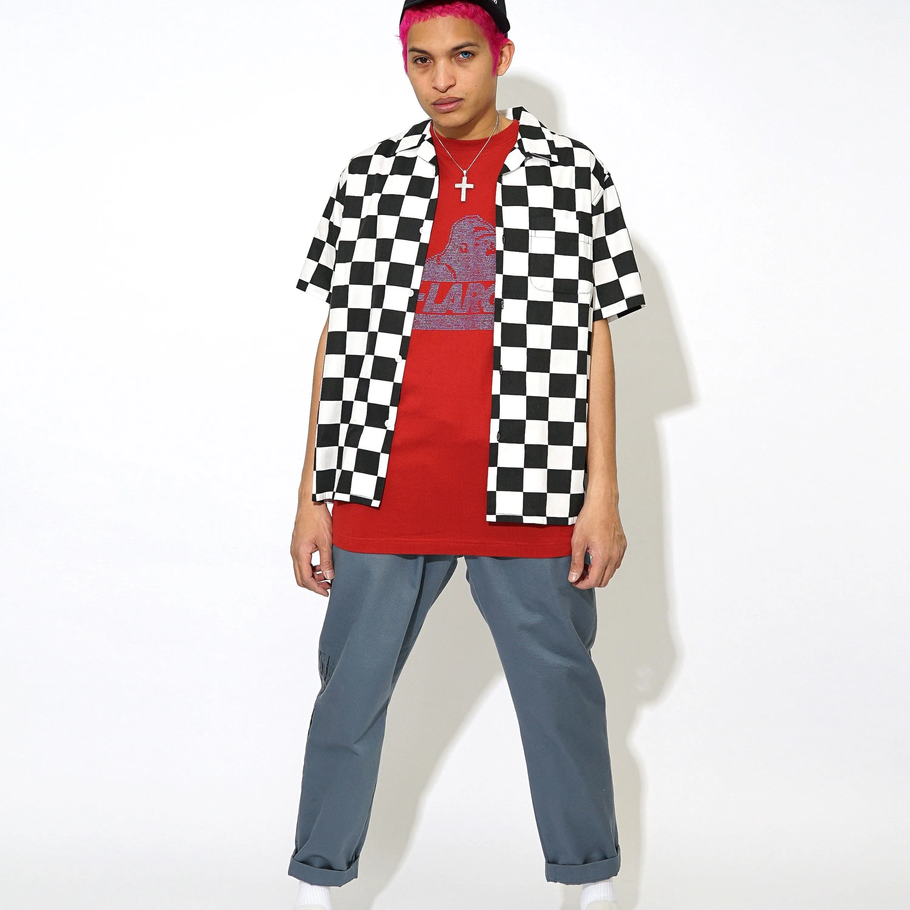 CHECKERED S/S BUTTON UP