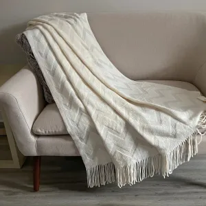 Cream knitted throw blanket, Ivory Sheer throw blanket, Lightweight throw blanket with fringe, Cream Sofa Blanket, Cream Bedroom Throw