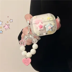 Cute Star Print Clear Protective Cover AirPods Case   Bead Pearl Hand Strap for AirPods 1 2 3 Pro 2 Generation Shockproof AirPods Case