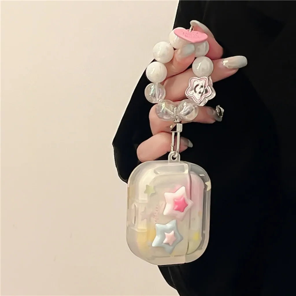 Cute Star Print Clear Protective Cover AirPods Case   Bead Pearl Hand Strap for AirPods 1 2 3 Pro 2 Generation Shockproof AirPods Case