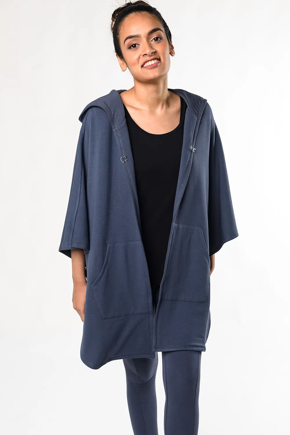 Dakota Hooded Bamboo Poncho - Anchor Blue