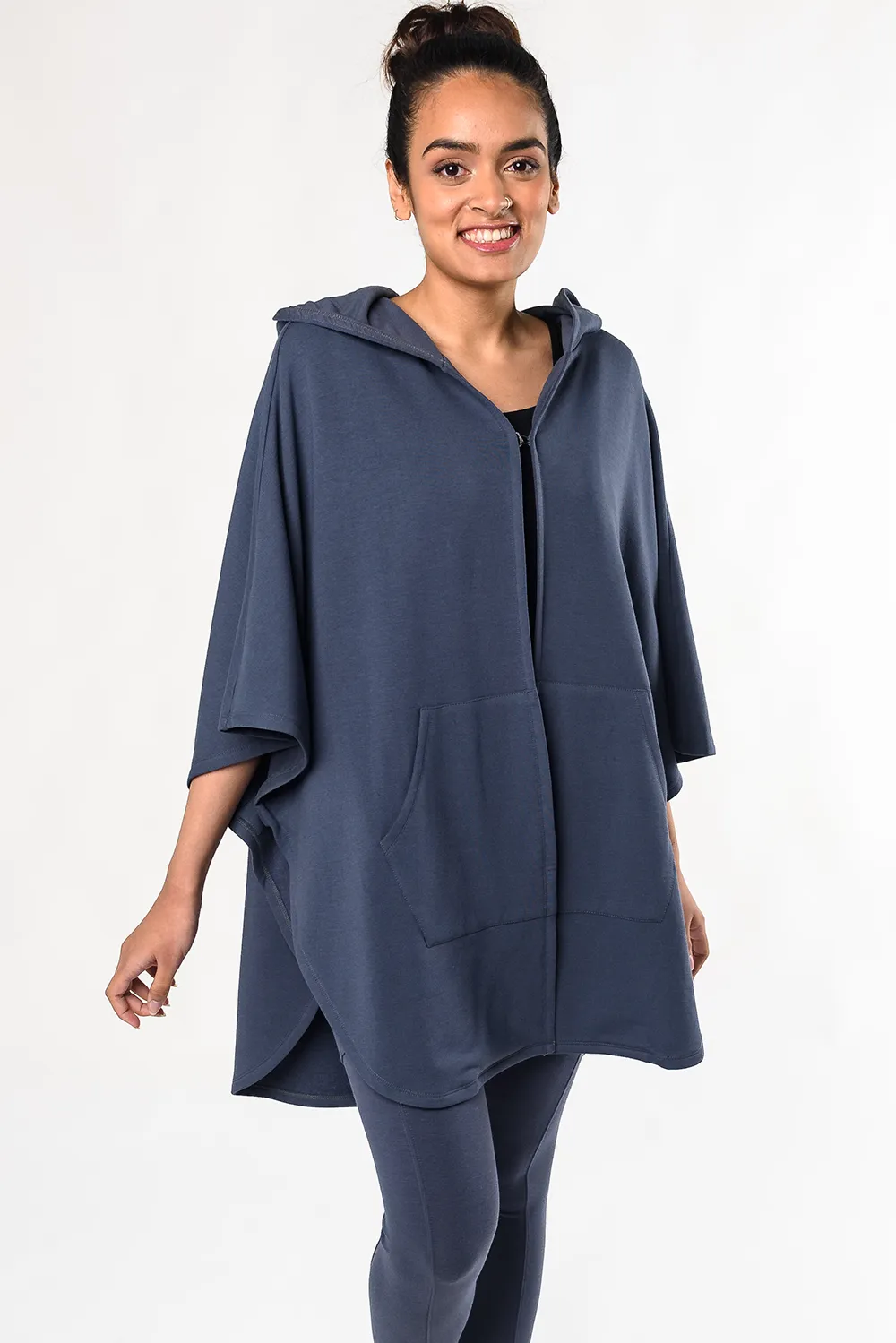 Dakota Hooded Bamboo Poncho - Anchor Blue