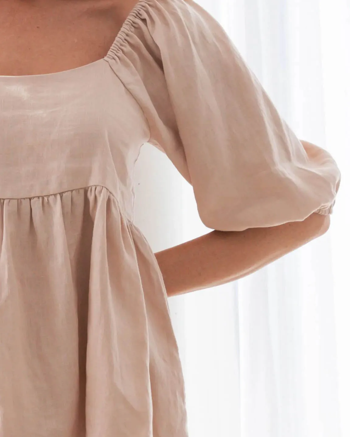 Emilia Linen Top Beige