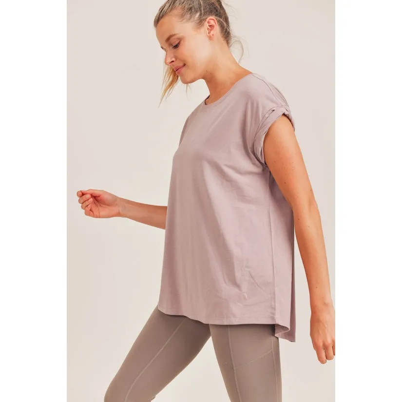 Essential Cap-Sleeve Solid Athleisure Flow Top