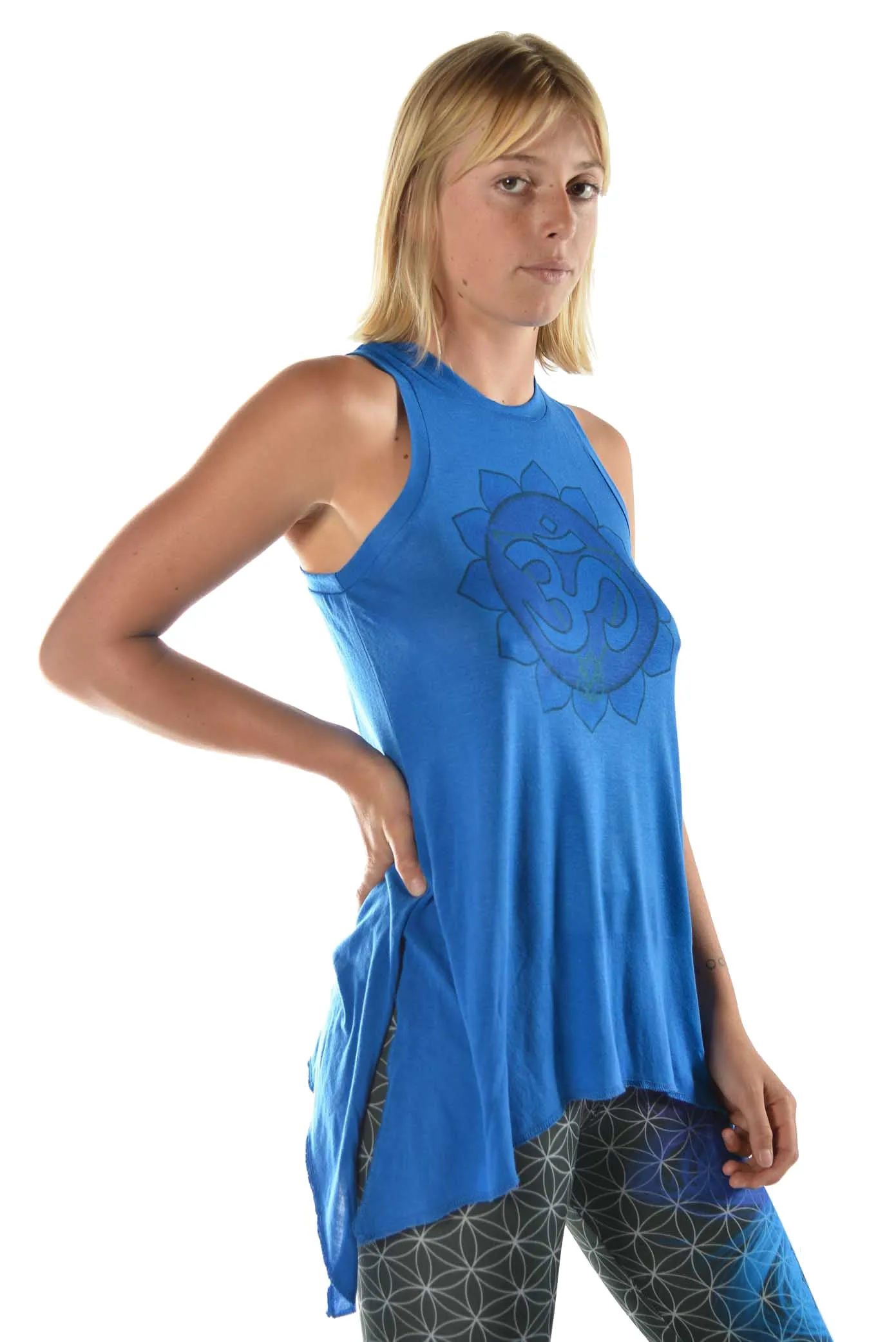 Flowy Shark Bite Sleeveless Tee - Throat Chakra