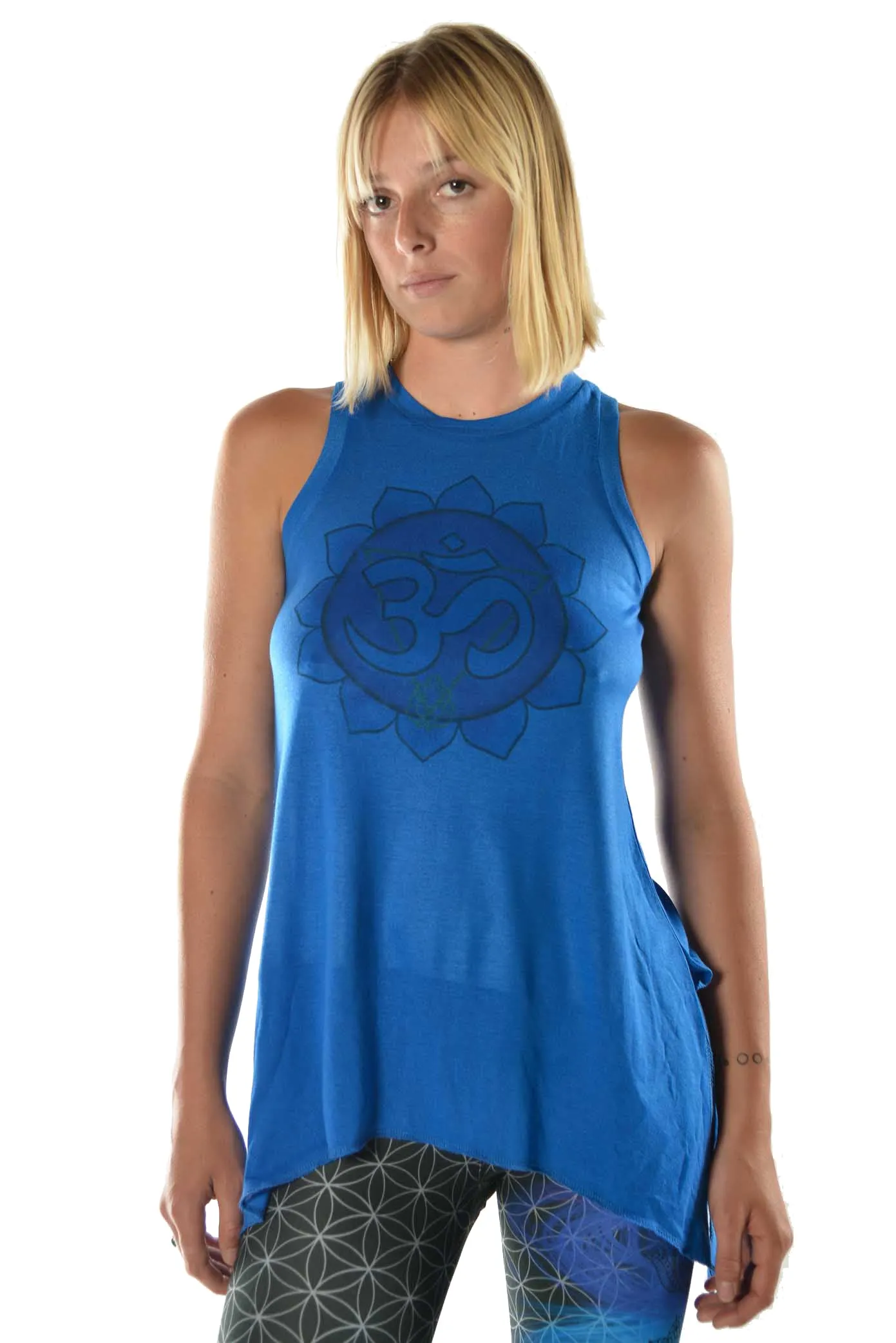 Flowy Shark Bite Sleeveless Tee - Throat Chakra