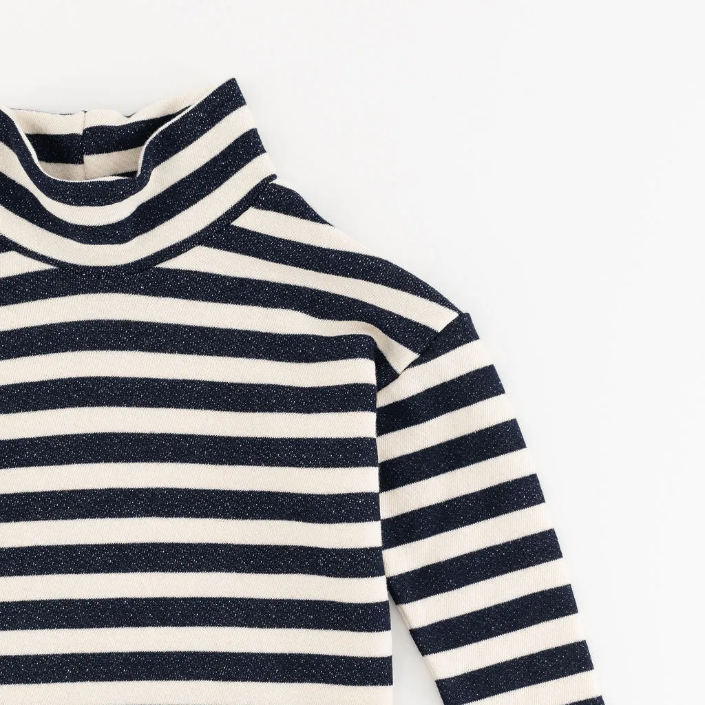 Funnel Neck Sweatshirt in Navy Stripe