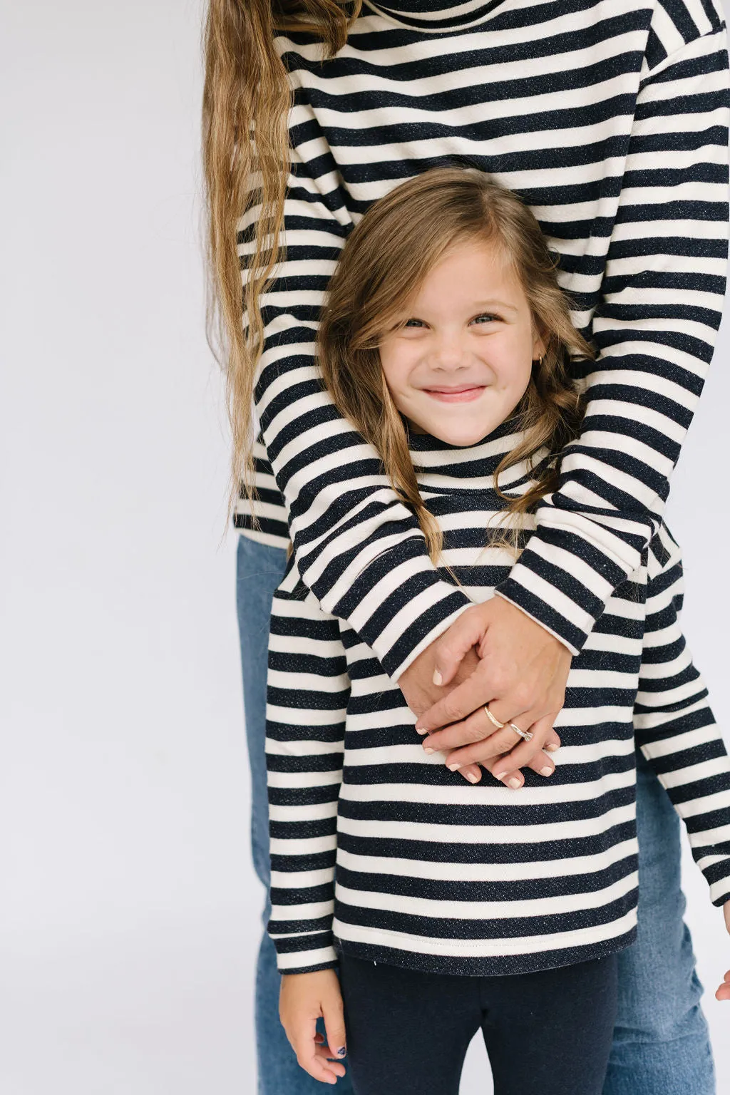 Funnel Neck Sweatshirt in Navy Stripe