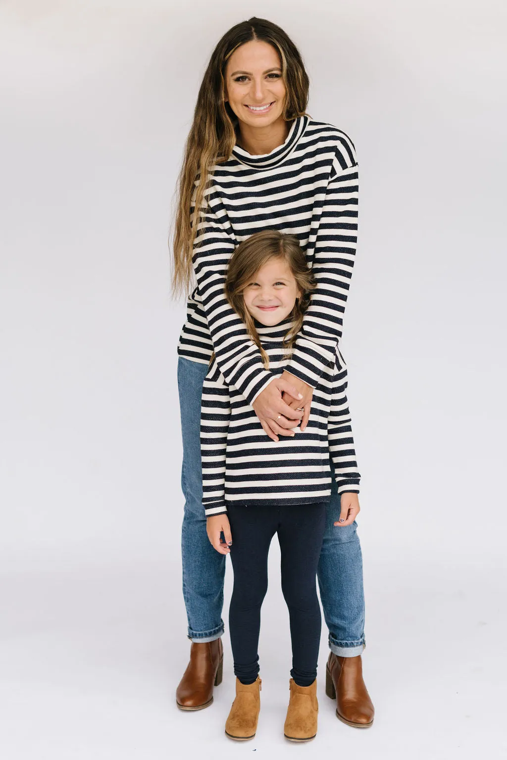 Funnel Neck Sweatshirt in Navy Stripe