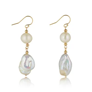 Gold Filled Baroque Pearl Two Drop Earrings