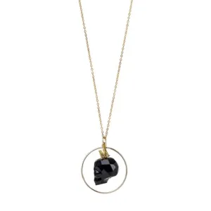 Gold Filled Black Crystal Skull Long Pendant Necklace