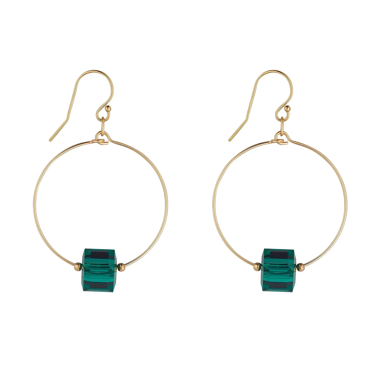 Gold Filled Emerald Green Crystal Cube Small Hoop Earrings