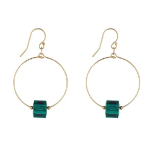 Gold Filled Emerald Green Crystal Cube Small Hoop Earrings