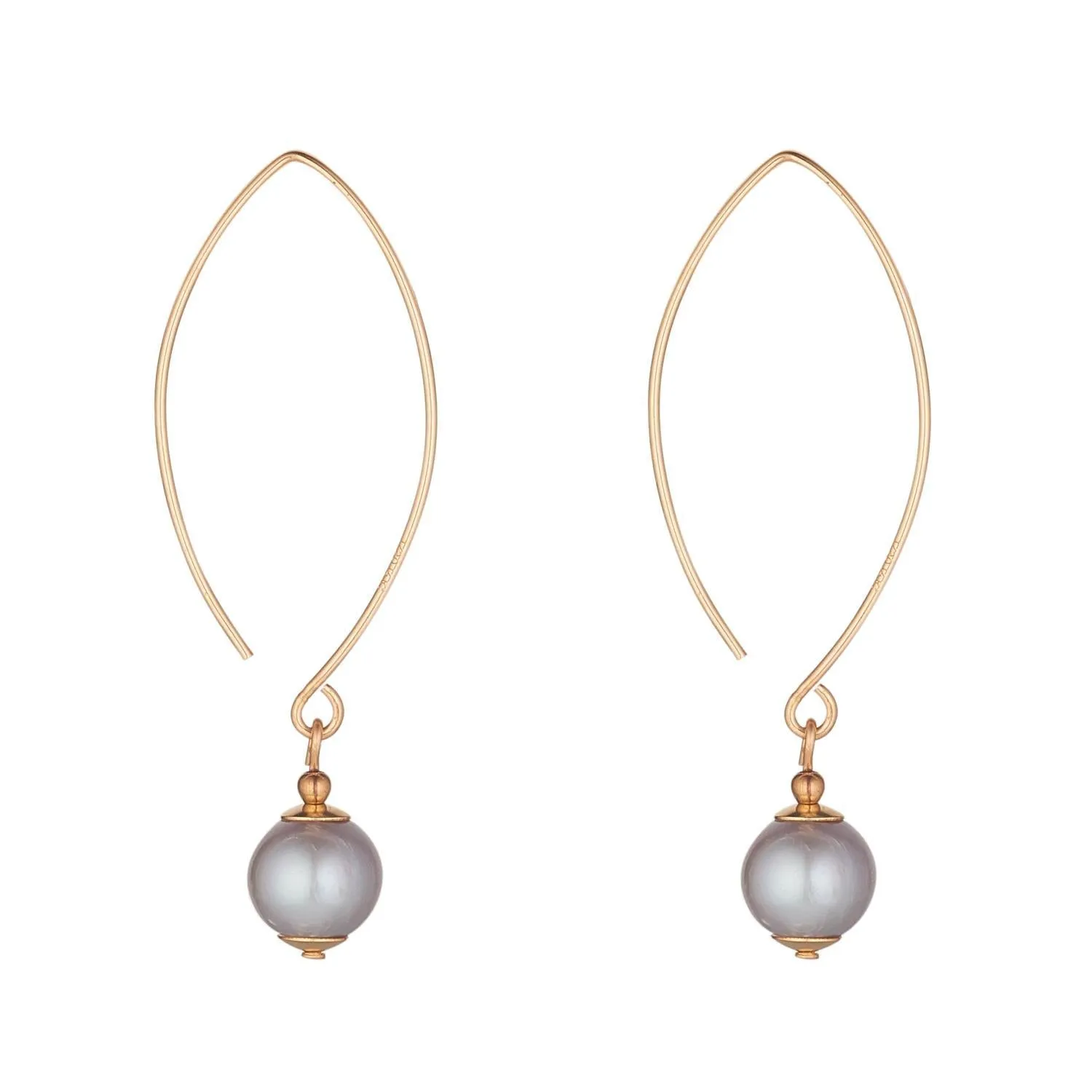 Gold Filled Grey Pearl Oval Open Earrings