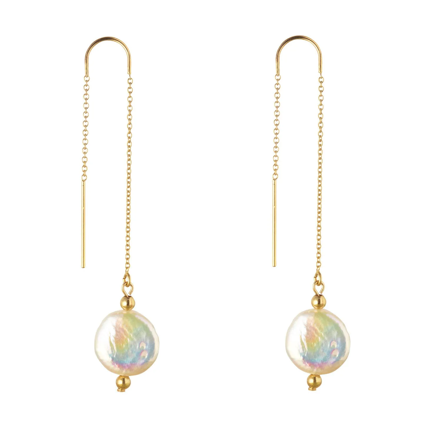 Gold Filled Pearl Coin Threader Earrings