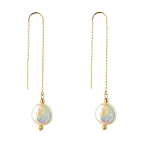 Gold Filled Pearl Coin Threader Earrings