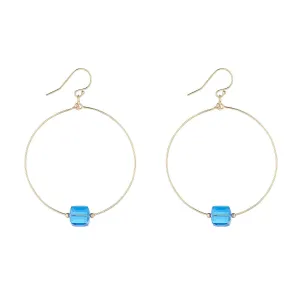 Gold Filled Royal Blue Crystal Cube Hoop Earrings