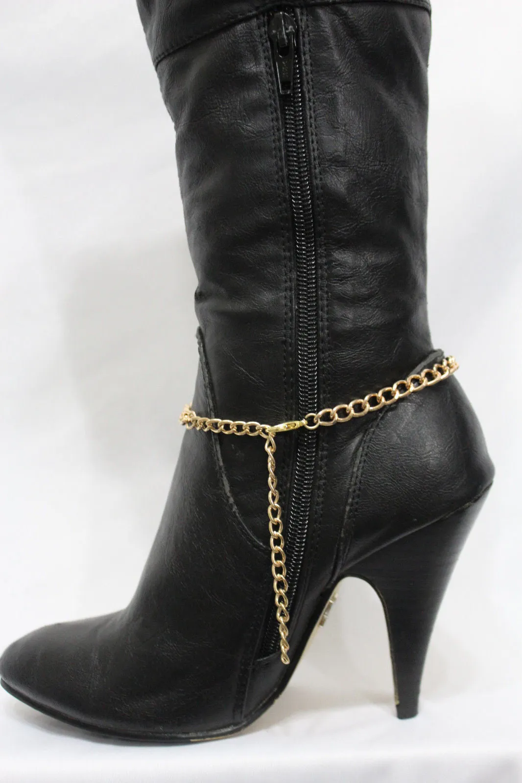 Gold Silver Metal Boot Chains Bracelet Black Lion Head Round Coin Anklet Shoe Charm