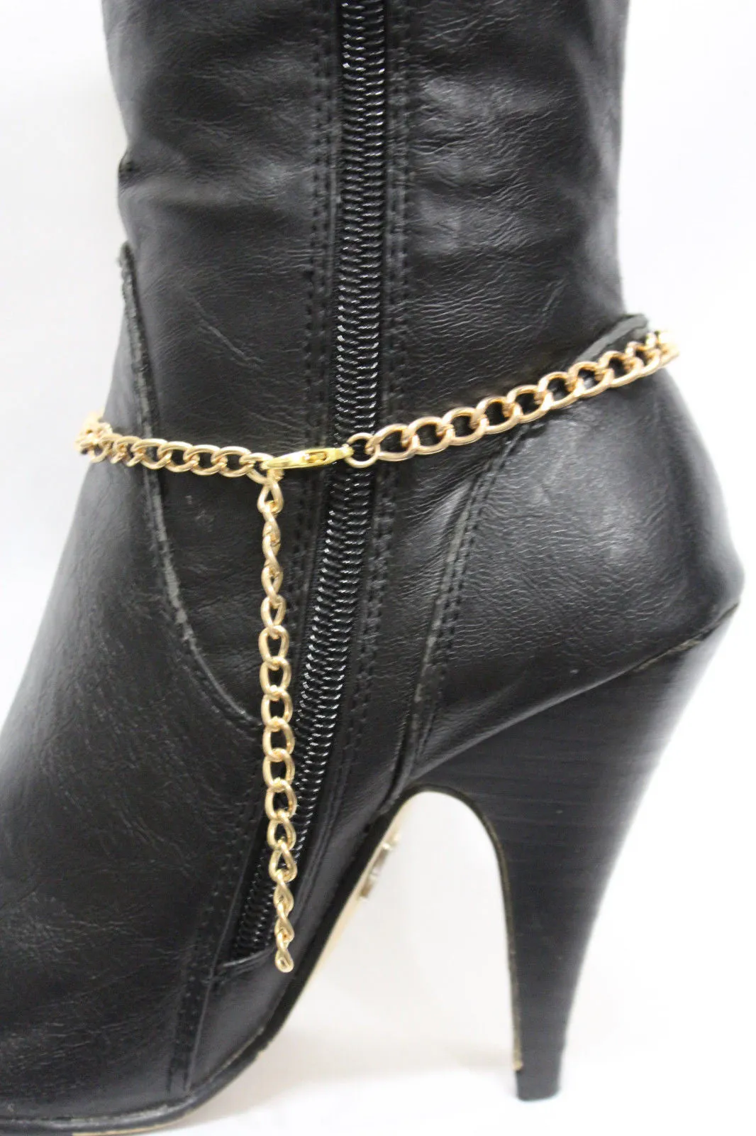 Gold Silver Metal Boot Chains Bracelet Black Lion Head Round Coin Anklet Shoe Charm