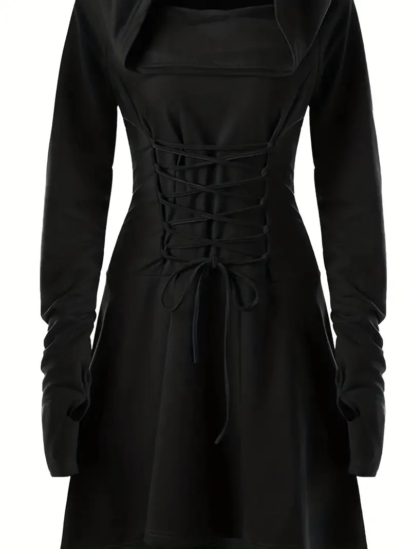 Gothic Hooded Cosplay Dress, Long Sleeve