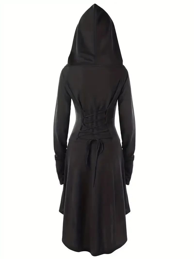 Gothic Hooded Cosplay Dress, Long Sleeve