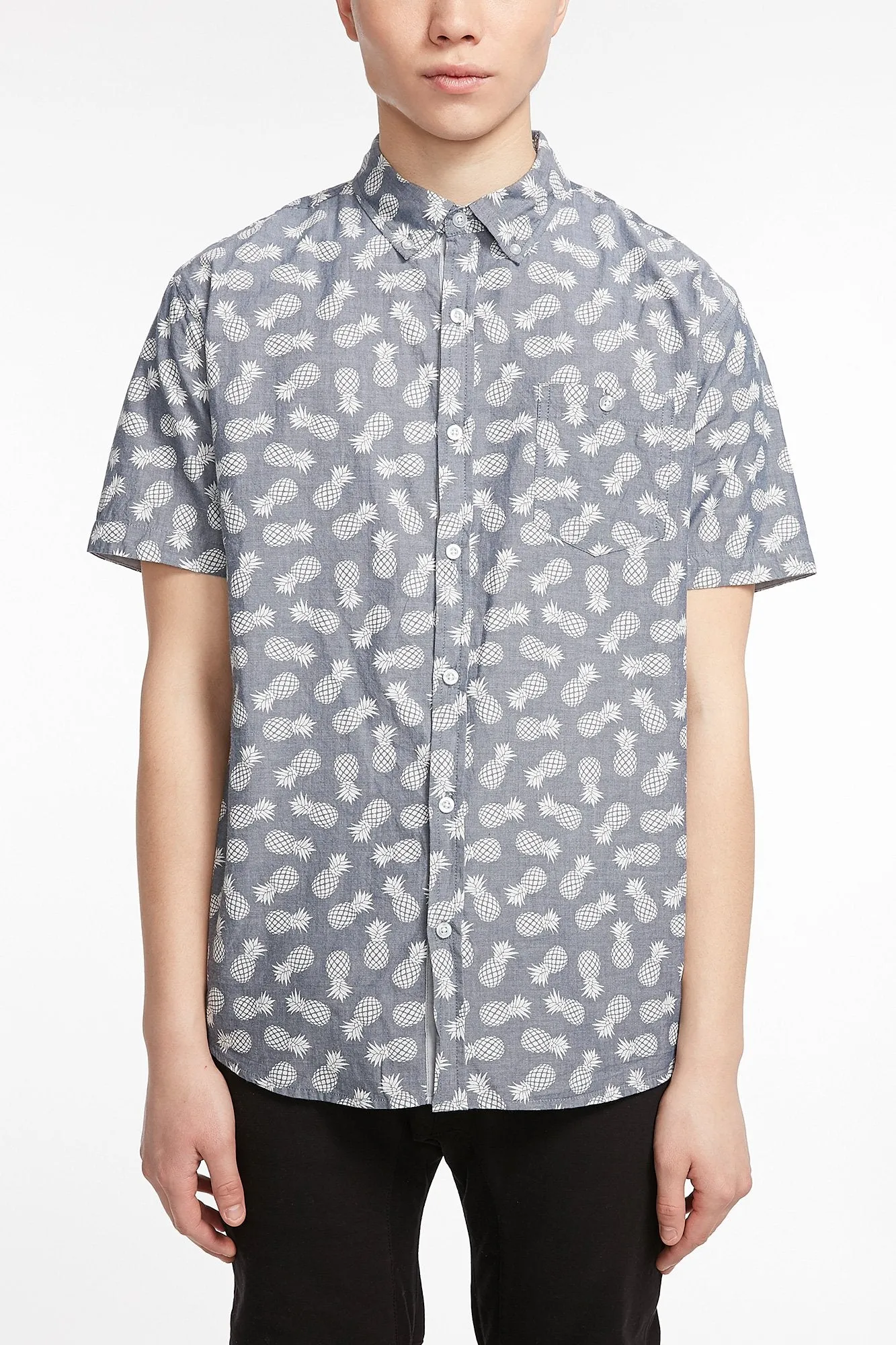 Guys Pineapple Button-Up Pocket Shirt