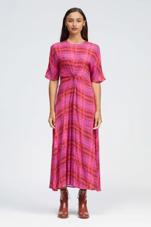 Heden Midi Dress Pink Warped Check Print