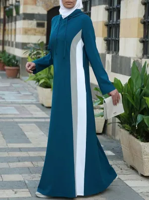 Hooded Tri-Color Maxi Dress