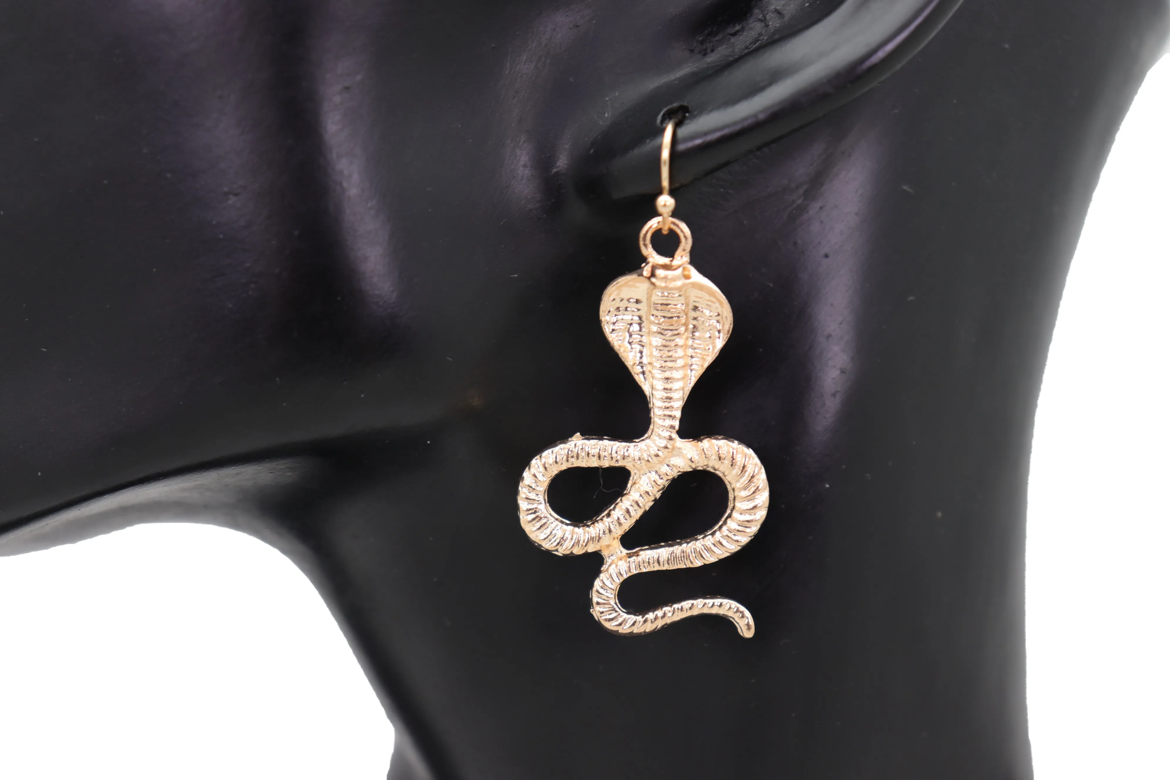 Hook Earrings Set Gold Metal Cobra Snake Charm Great Look