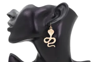 Hook Earrings Set Gold Metal Cobra Snake Charm Great Look